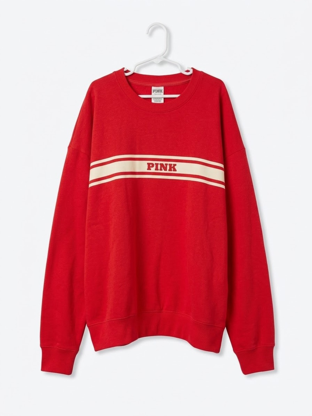 PINK Victoria's Secret Red Crewneck with Cream Stripes